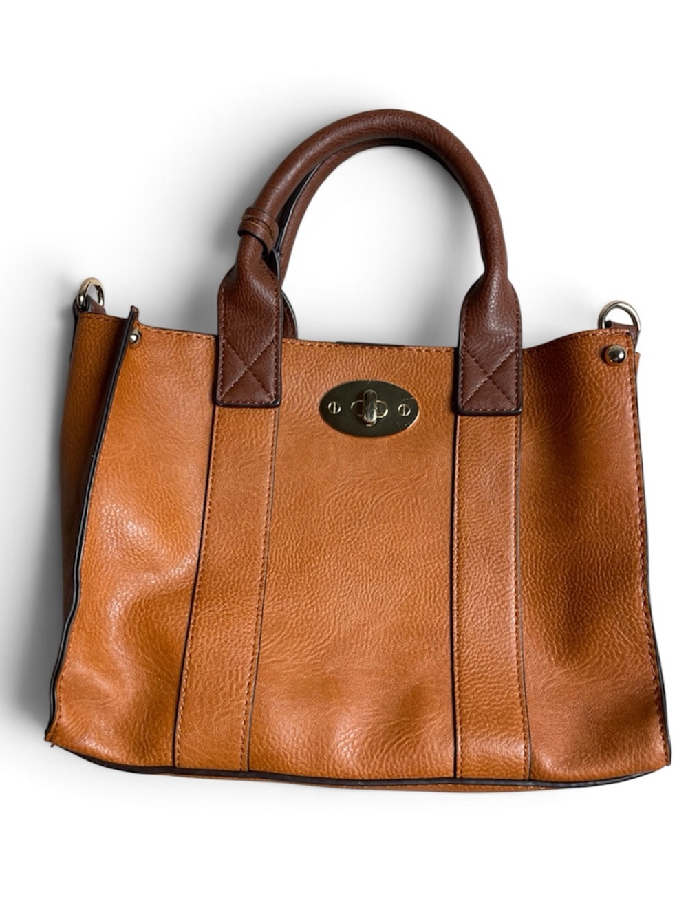 Cognac Brown Structured Tote Bag – Genuine Leather